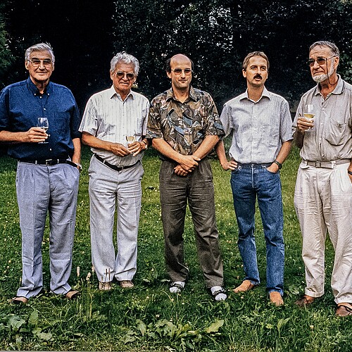 Abb 1 GWG-Sommertagung 1998 in Obwalden. Ernst Zeller, Leo Lienert, Roland Métral, Jürg Walcher, Ernst Ott (v.l.)